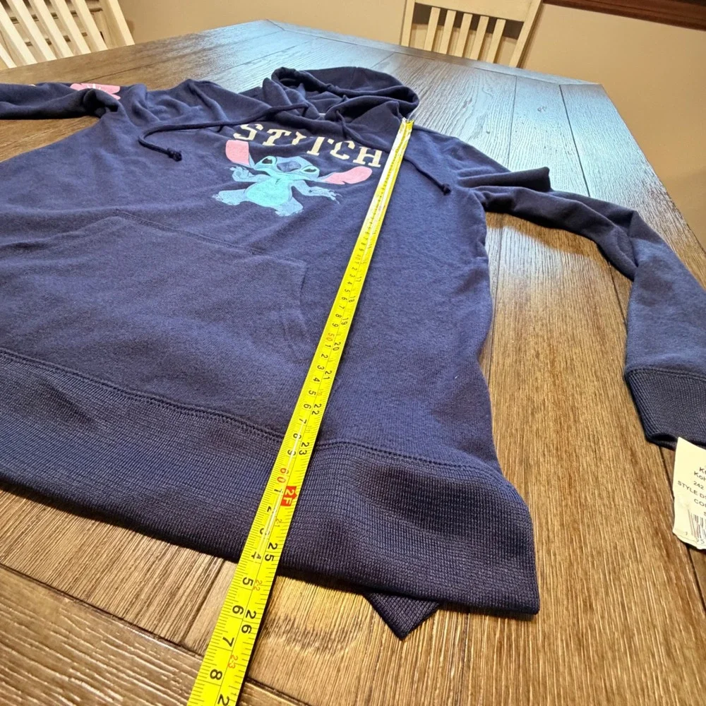 Disney Stitch Navy Blue Lightweight Hoodie Hibiscus Sleeve Womens M NEW - Picture 5 of 10